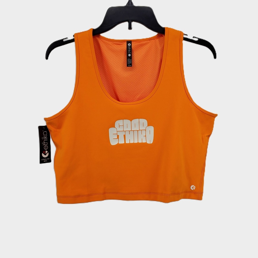 Ethika Womens 3XL Longline Sports‎ Bra Orange Crop Top Graphic Logo Stretch New